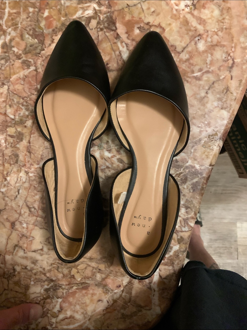 a new day Black Pointed D'Orsay Flats with Nude Insole